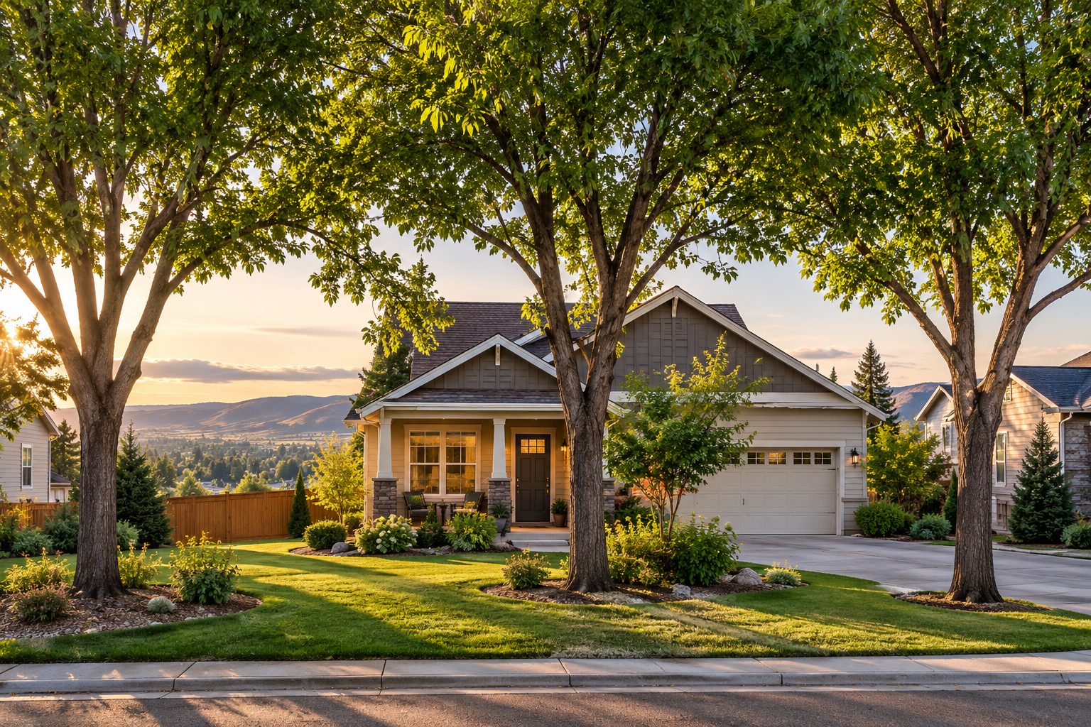 Managed craftsman rental home in Caldwell, Idaho at golden hour